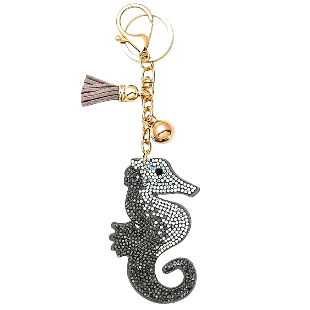 Bling Rhinestone Sea Horse Puffy Tassel Keychain/Purse Charm NWT